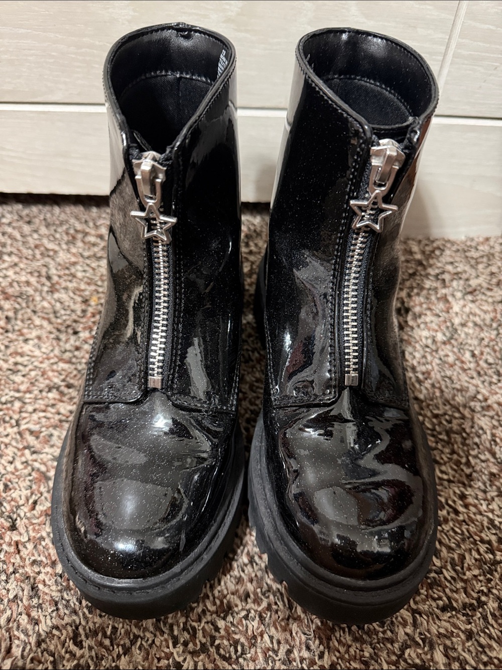 art class Black Patent Front-Zip Star Charm Platform Ankle Boots